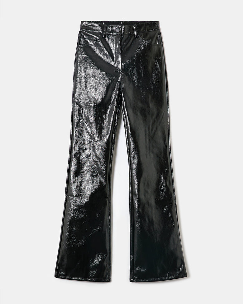 Straight Leg Vynil Trousers | Black