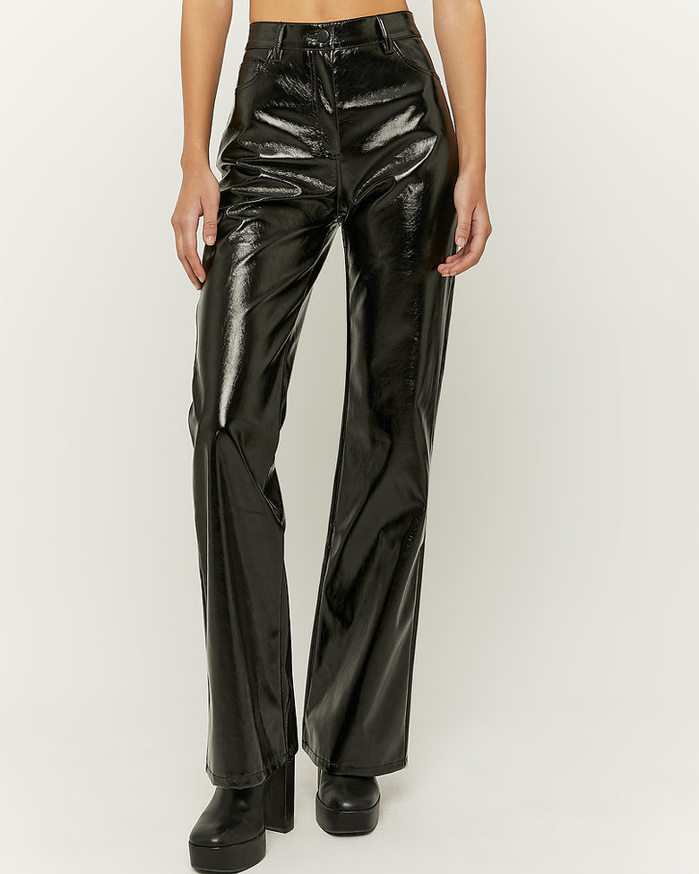 Straight Leg Vynil Trousers | Black