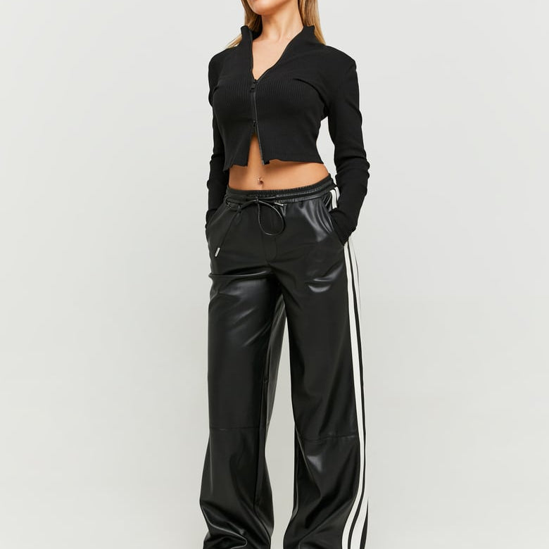 Faux Leather Wide Leg Pant | Black