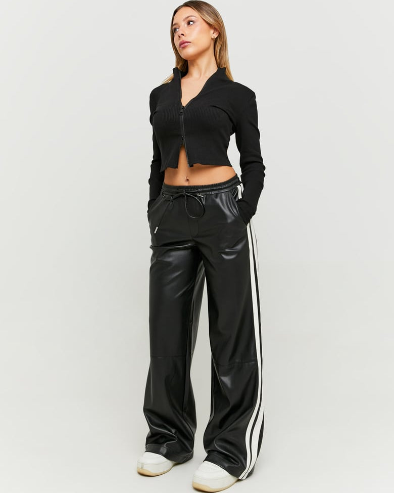 Faux Leather Wide Leg Pant | Black