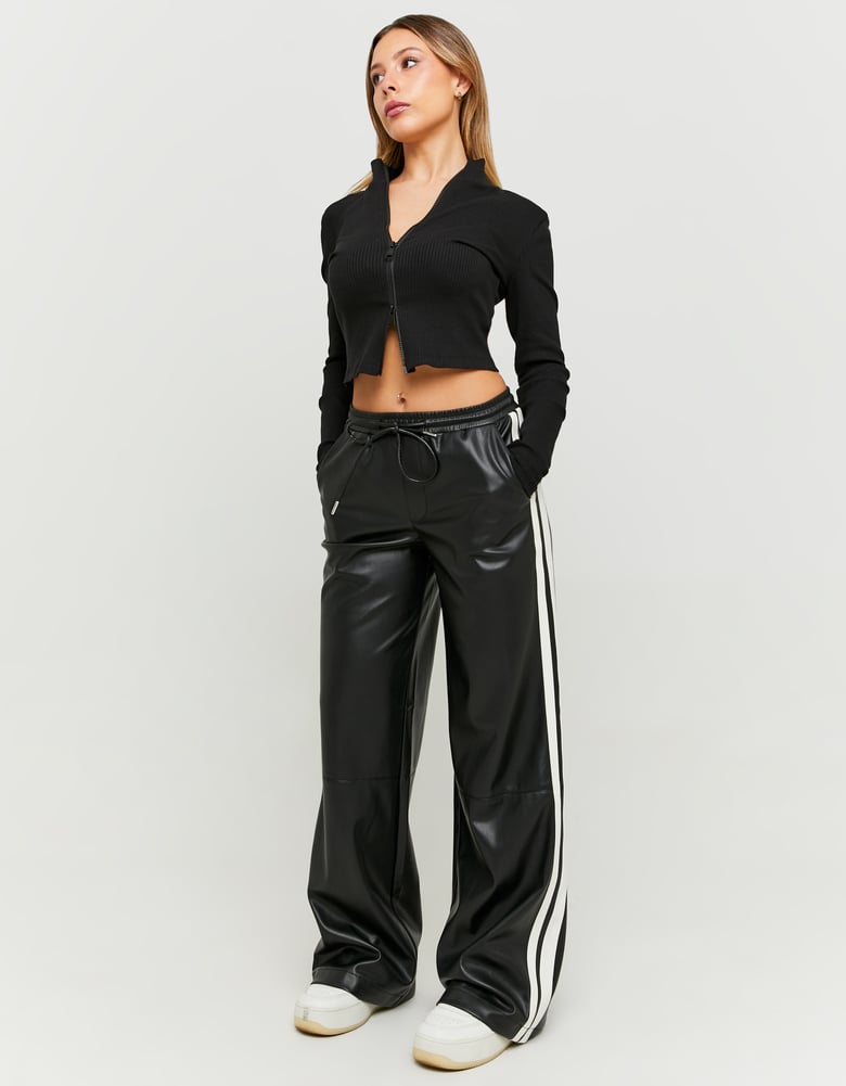 Faux Leather Wide Leg Pant | Black