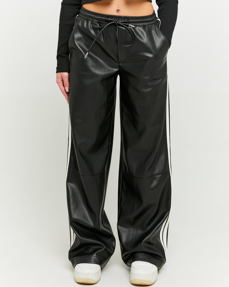 Faux Leather Wide Leg Pant | Black