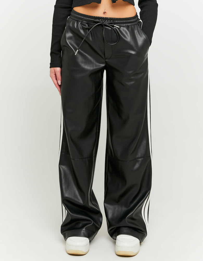 Faux Leather Wide Leg Pant | Black