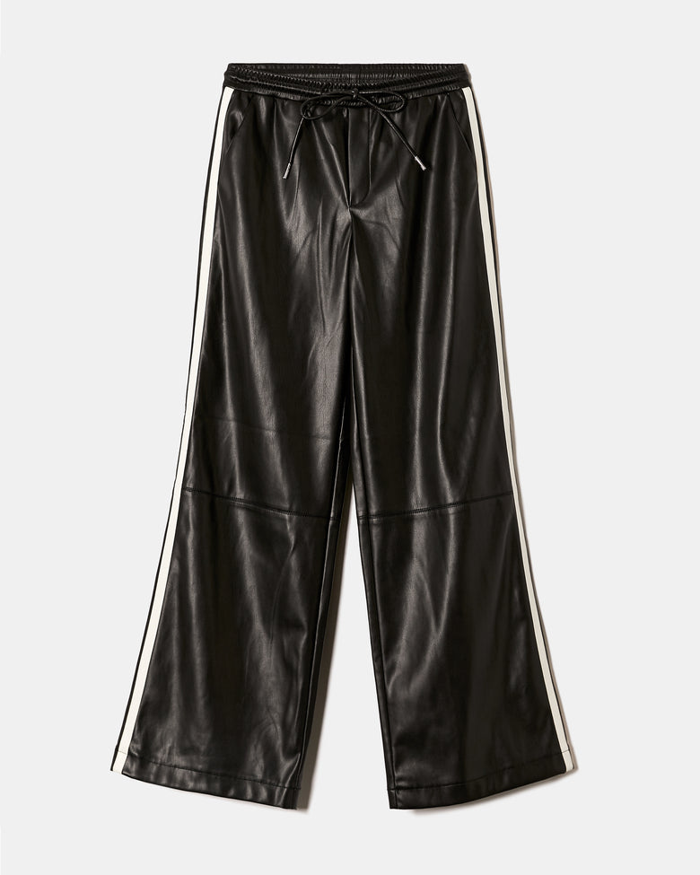 Faux Leather Wide Leg Pant | Black
