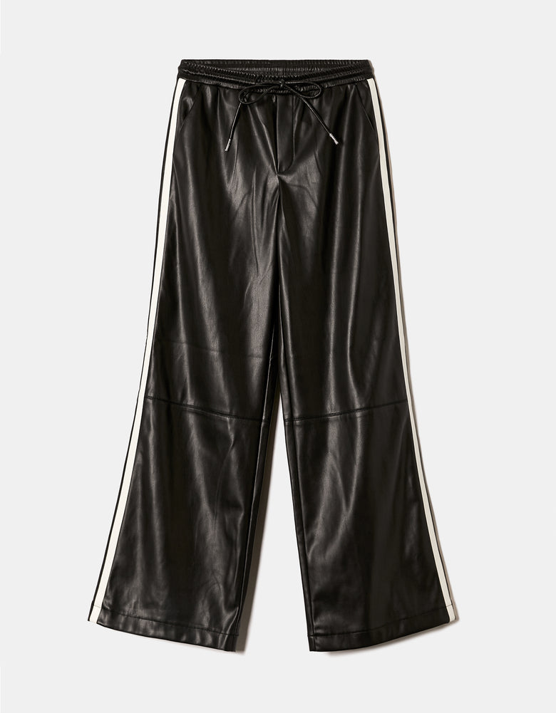 Faux Leather Wide Leg Pant | Black