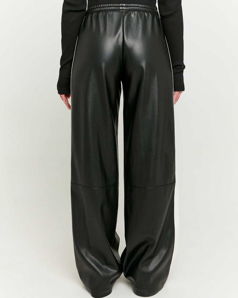 Faux Leather Wide Leg Pant | Black