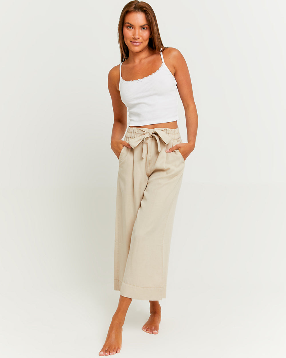 Lightweight Trousers with Elastic Waist Band | Beige