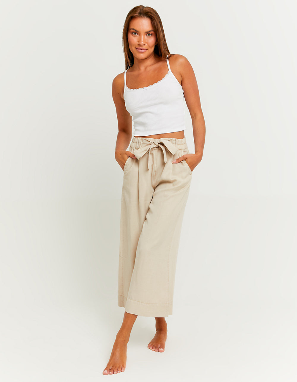 Lightweight Trousers with Elastic Waist Band | Beige