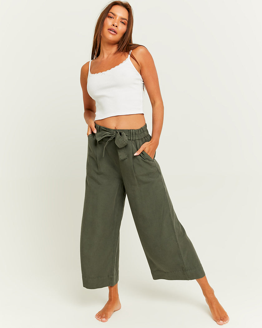 Lightweight Trousers with Elastic Waist Band | Kaki