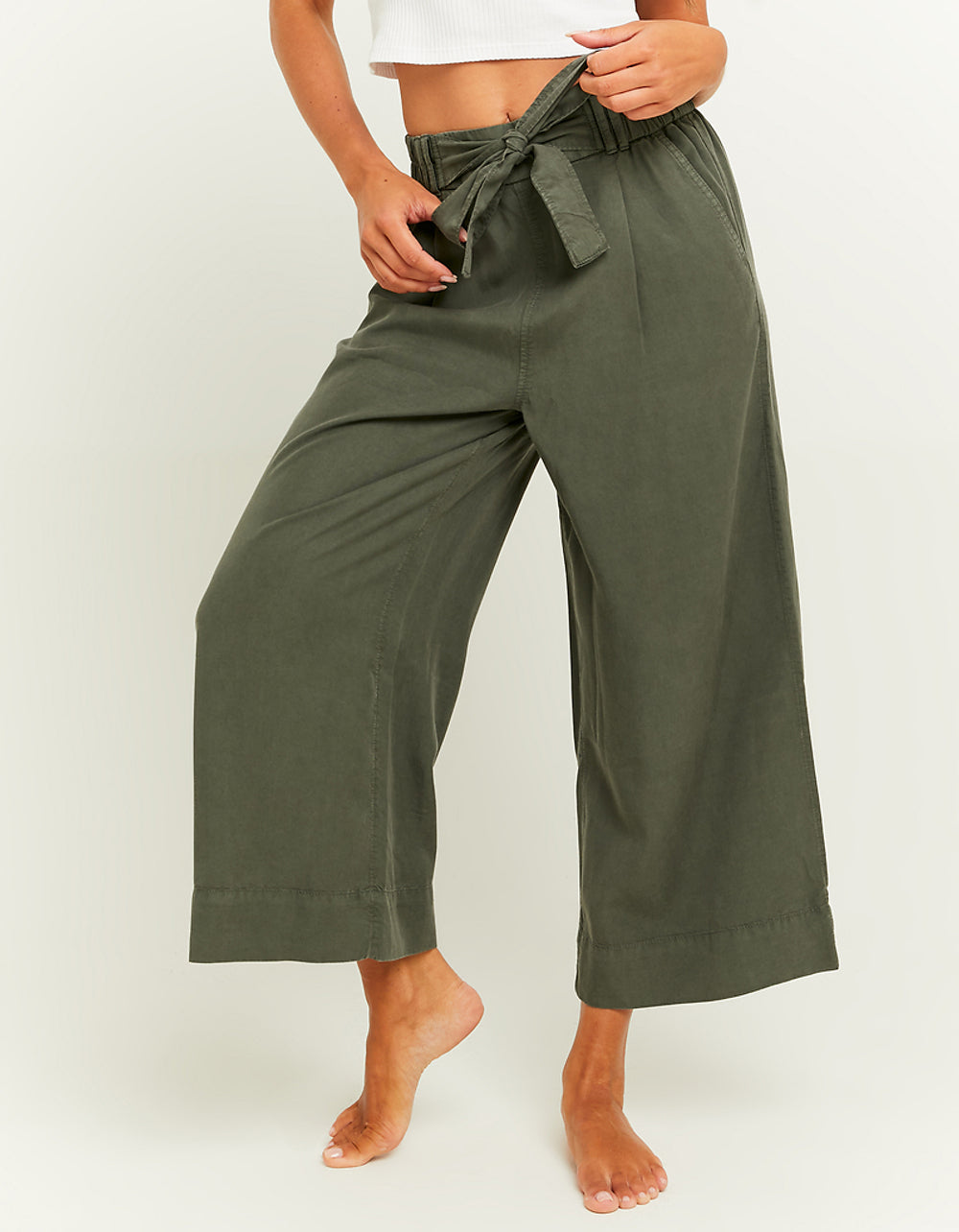 Lightweight Trousers with Elastic Waist Band | Kaki