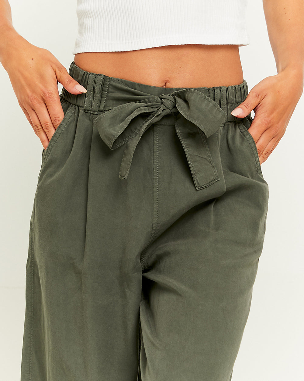 Lightweight Trousers with Elastic Waist Band | Kaki