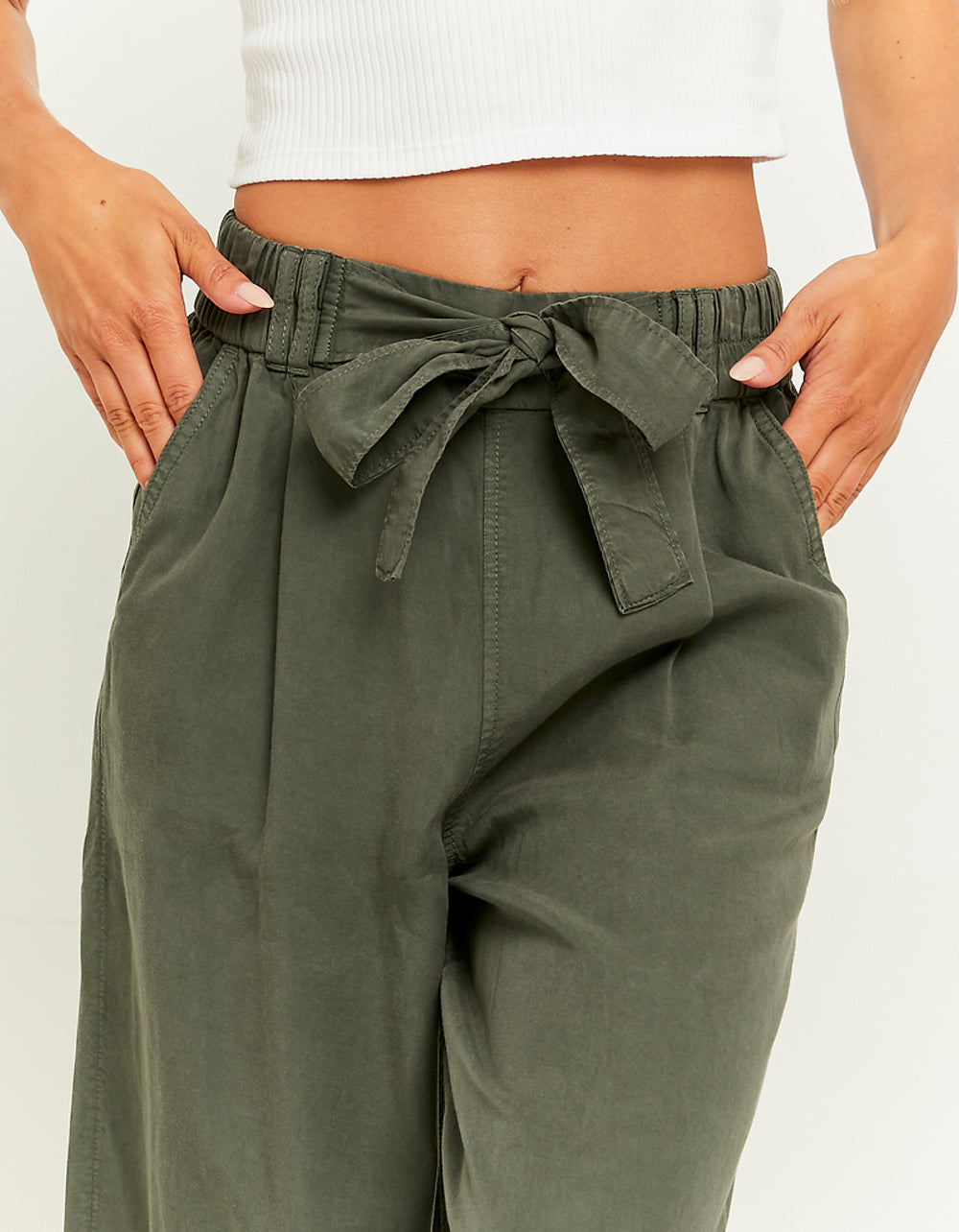 Lightweight Trousers with Elastic Waist Band | Kaki