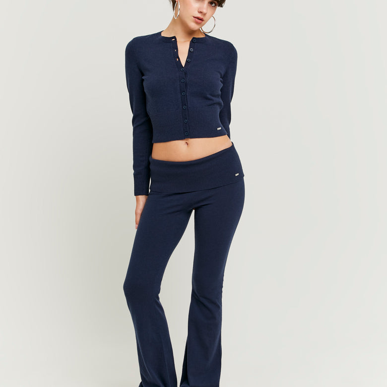 Knitted Flare Trousers | Navy