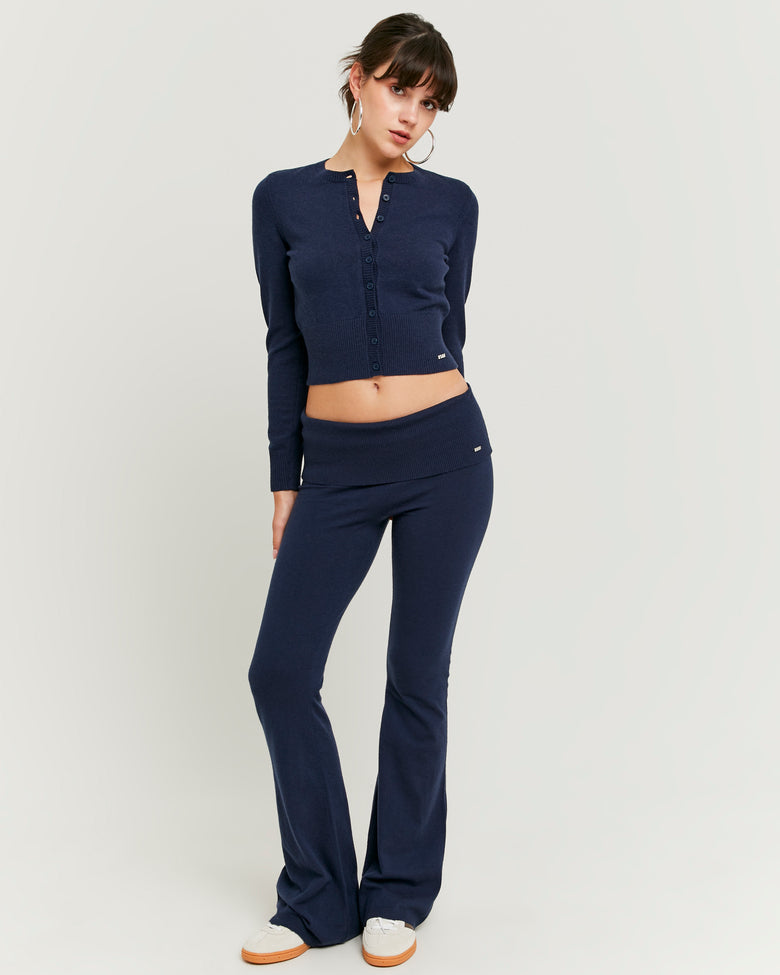 Knitted Flare Trousers | Navy