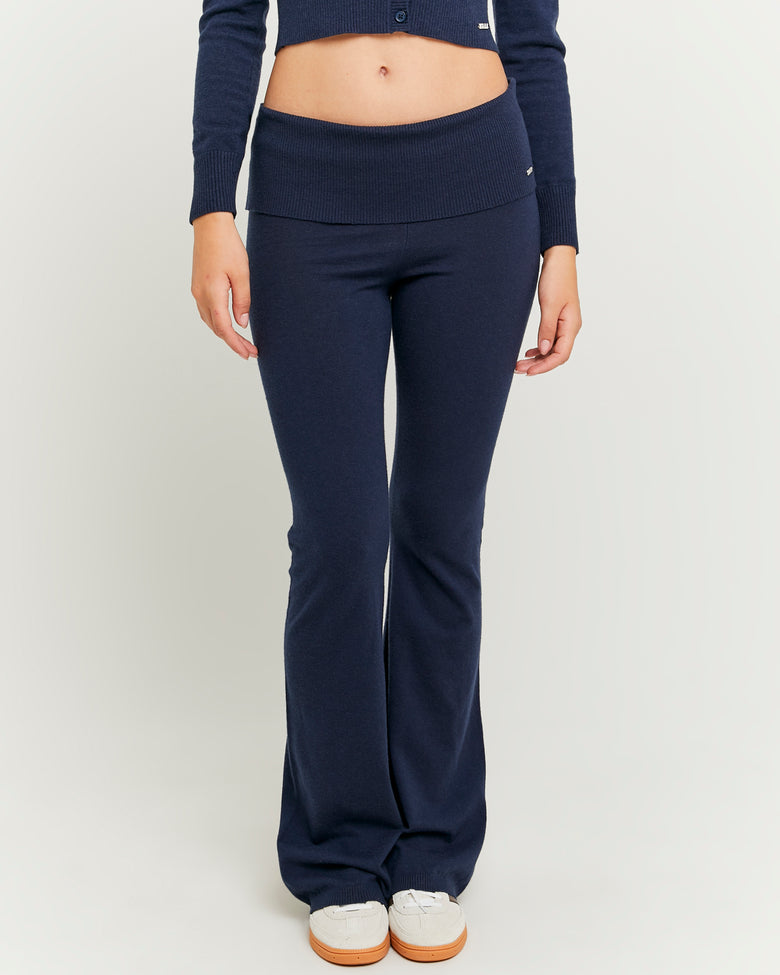Knitted Flare Trousers | Navy