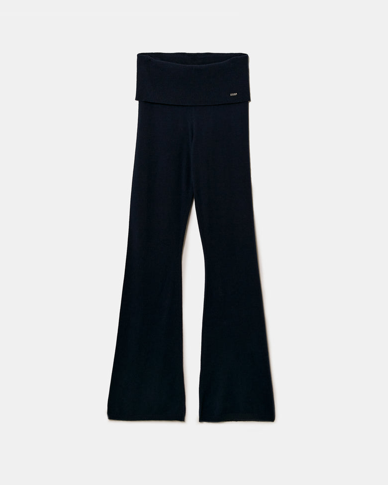 Knitted Flare Trousers | Navy