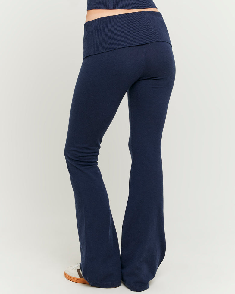 Knitted Flare Trousers | Navy