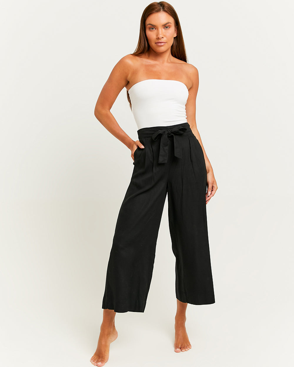 Wide Leg Trousers with Elastic Waist | Black