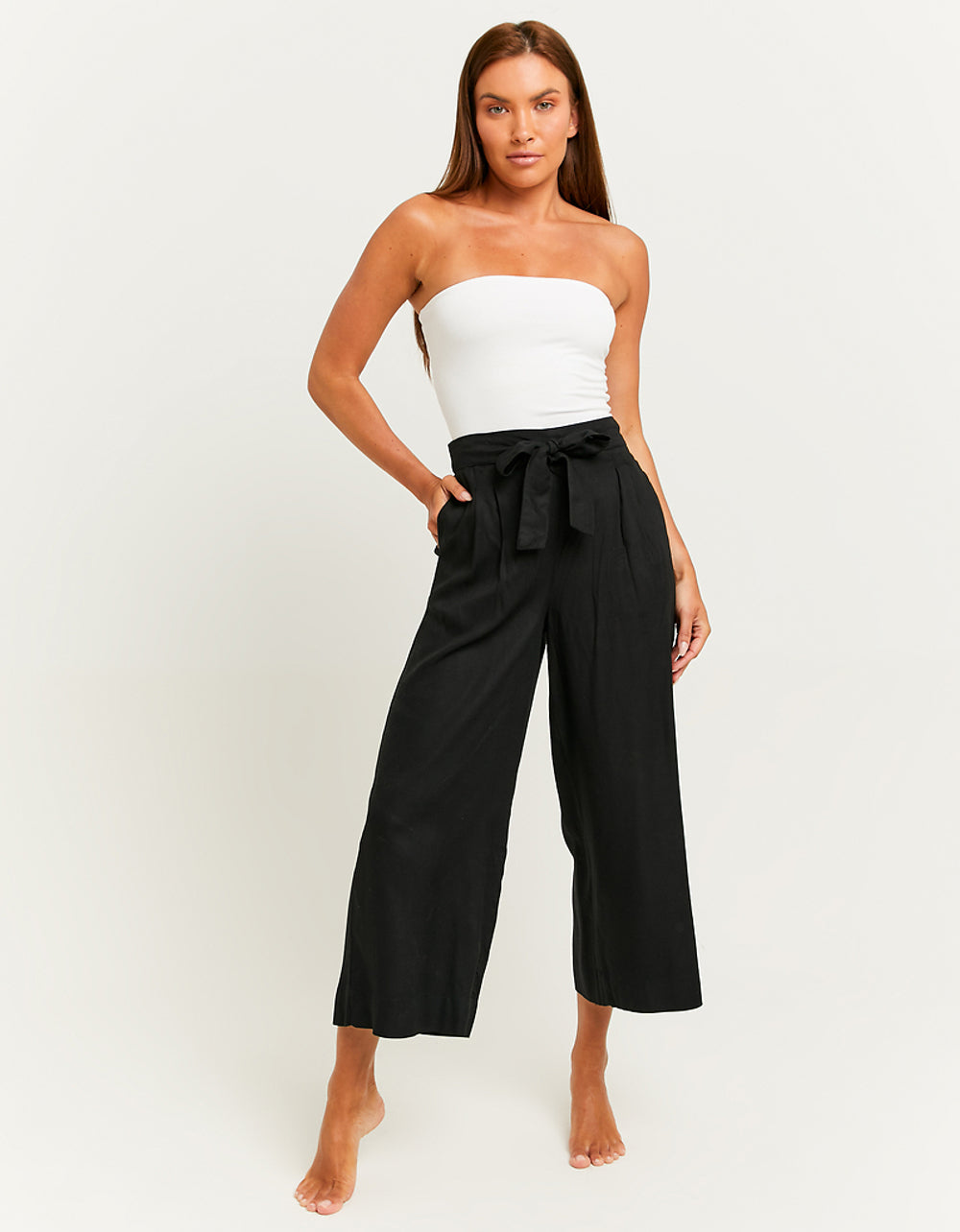 Wide Leg Trousers with Elastic Waist | Black