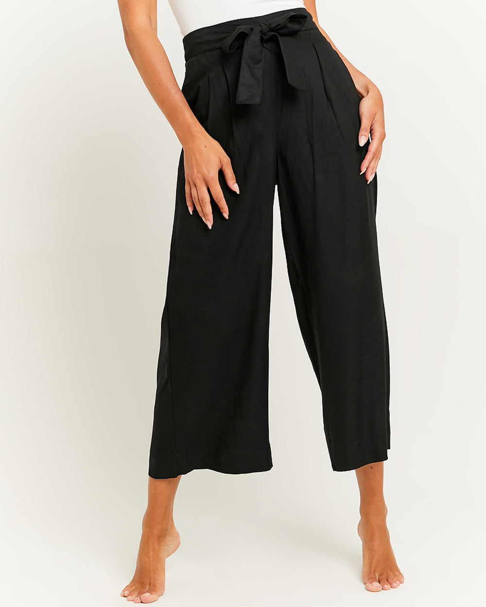 Wide Leg Trousers with Elastic Waist | Black
