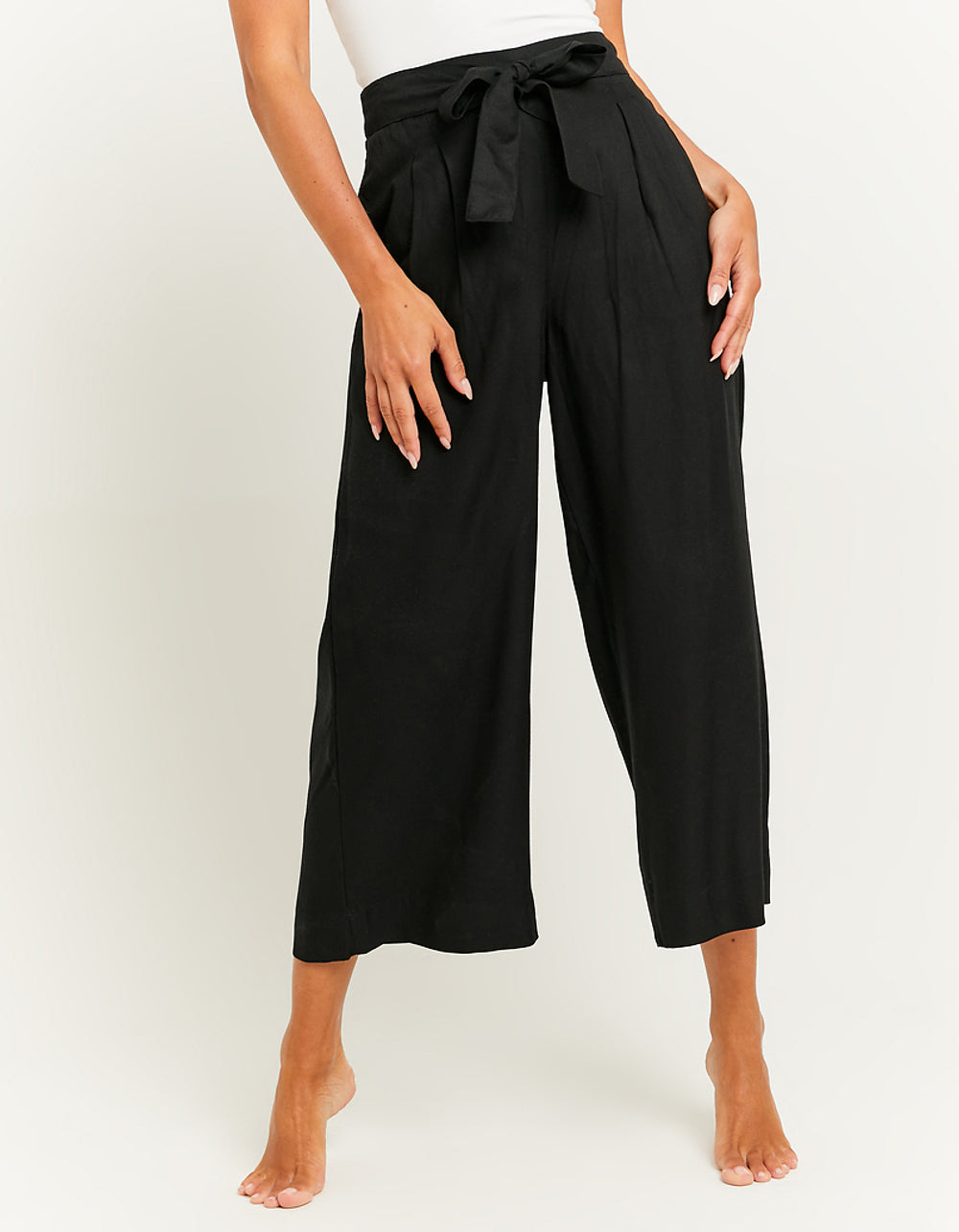 Wide Leg Trousers with Elastic Waist | Black