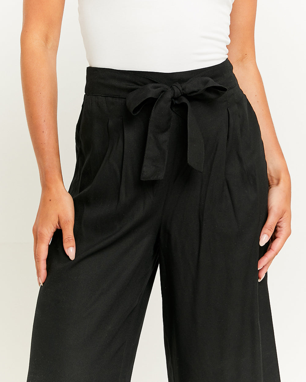 Wide Leg Trousers with Elastic Waist | Black