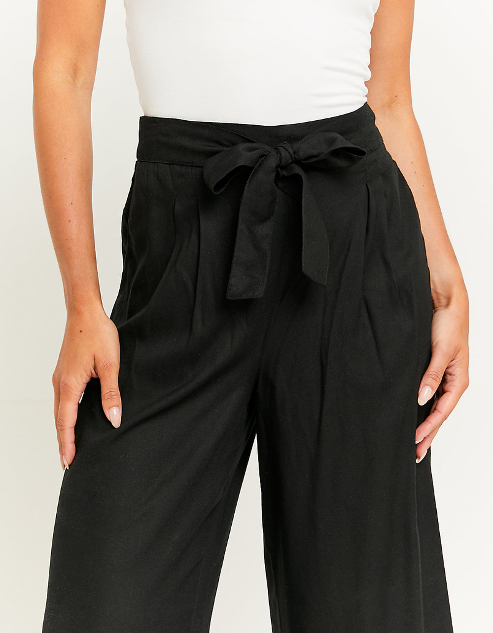 Wide Leg Trousers with Elastic Waist | Black