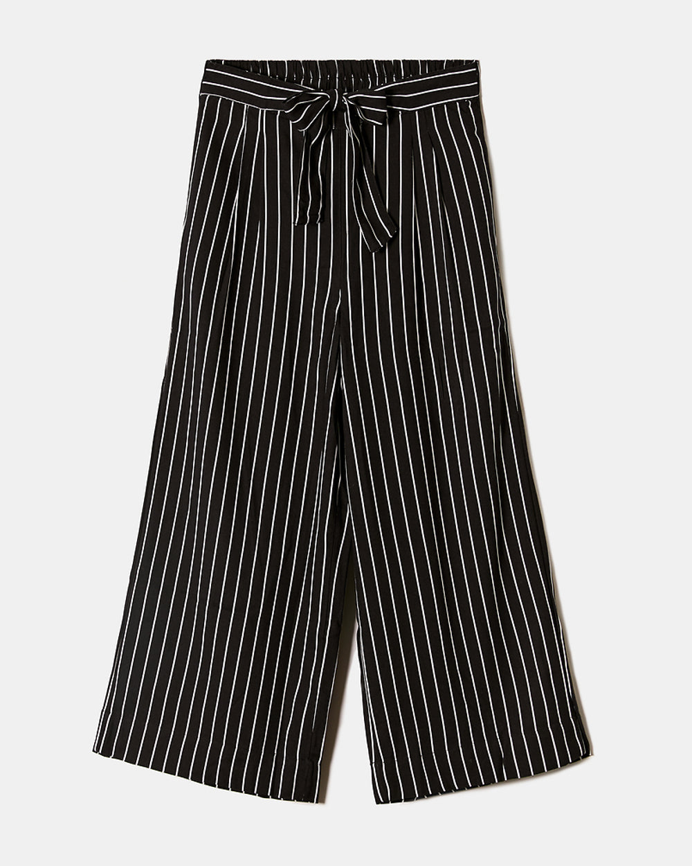 Wide Leg Trousers with Elastic Waist | Black-White