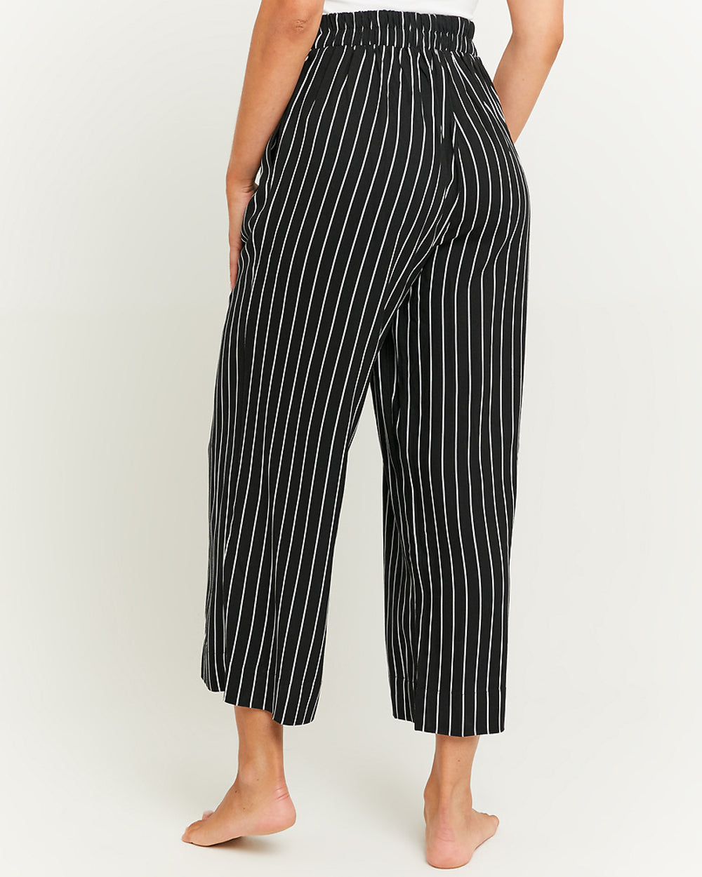 Wide Leg Trousers with Elastic Waist | Black-White
