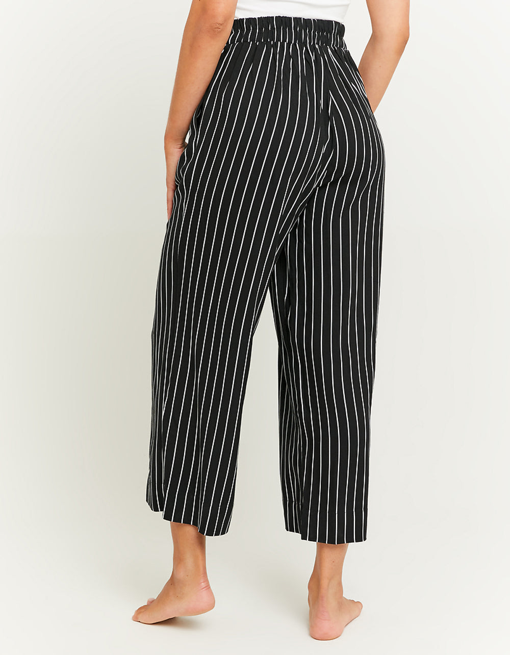 Wide Leg Trousers with Elastic Waist | Black-White