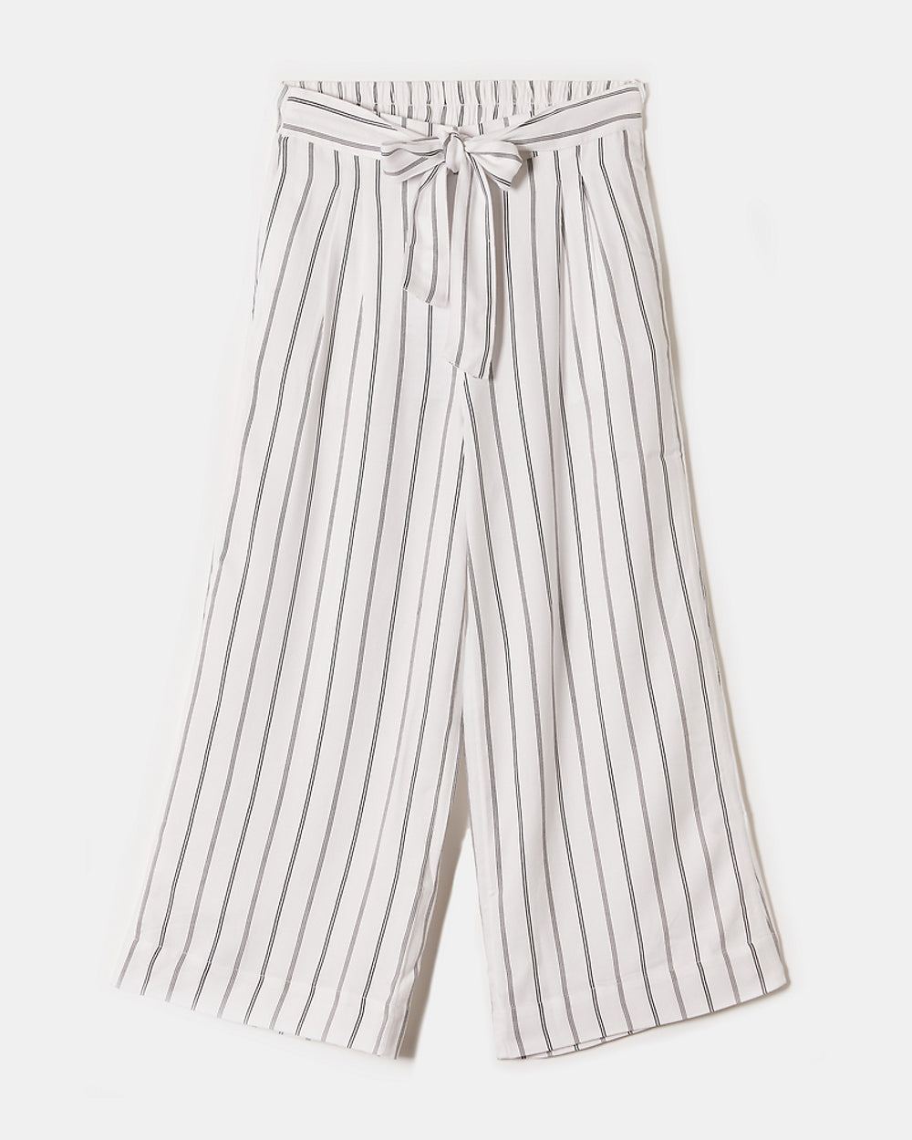 Wide Leg Trousers with Elastic Waist | White-Black