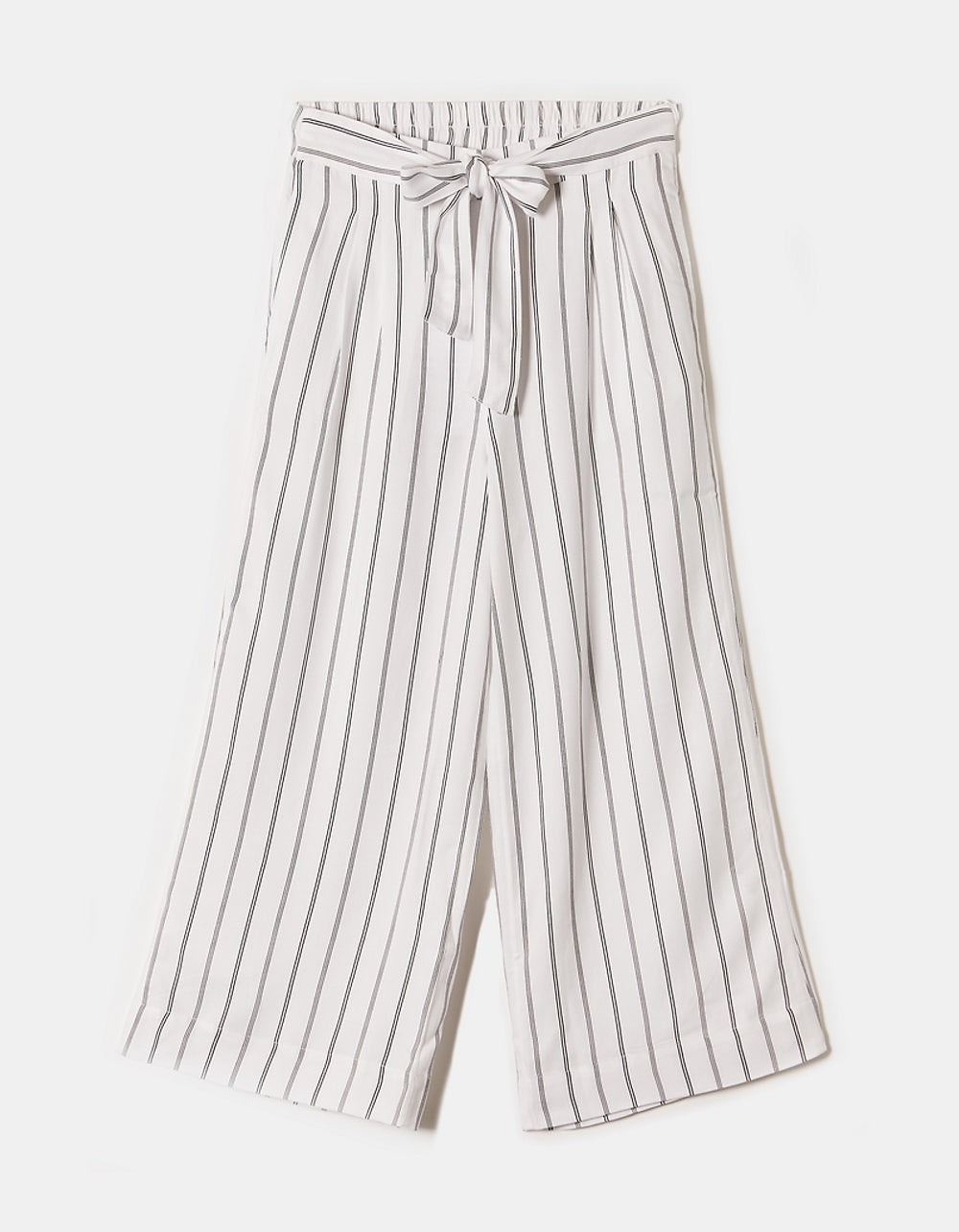 Wide Leg Trousers with Elastic Waist | White-Black
