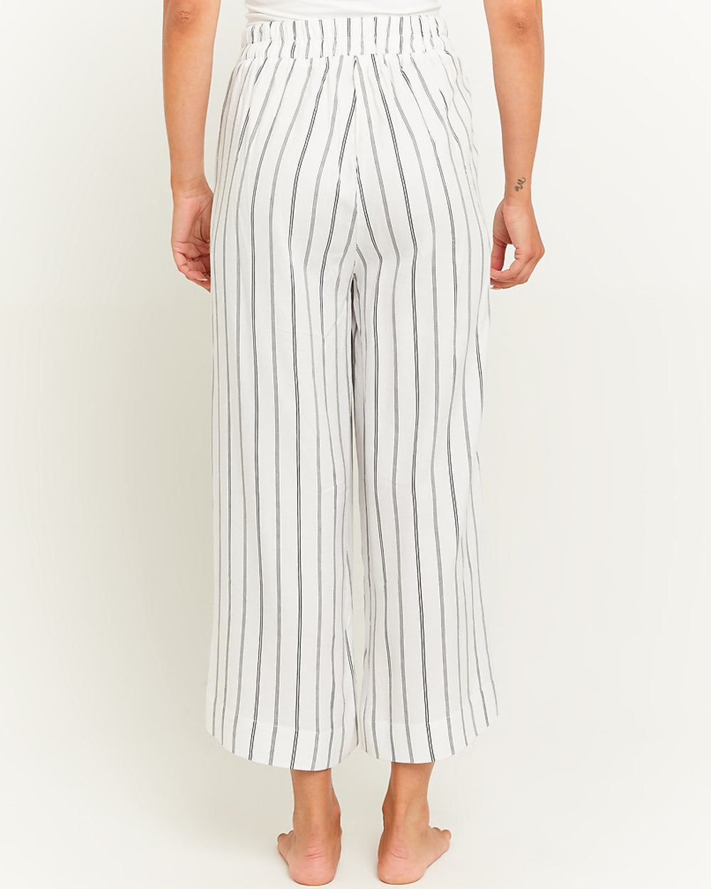 Wide Leg Trousers with Elastic Waist | White-Black
