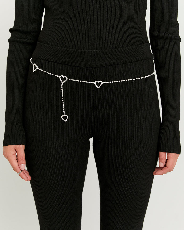 Knitted Flare Trousers With Belt | Black