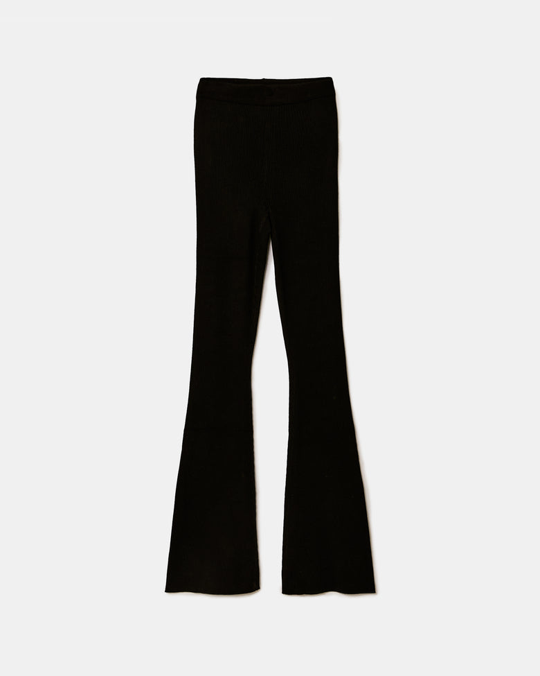 Knitted Flare Trousers With Belt | Black