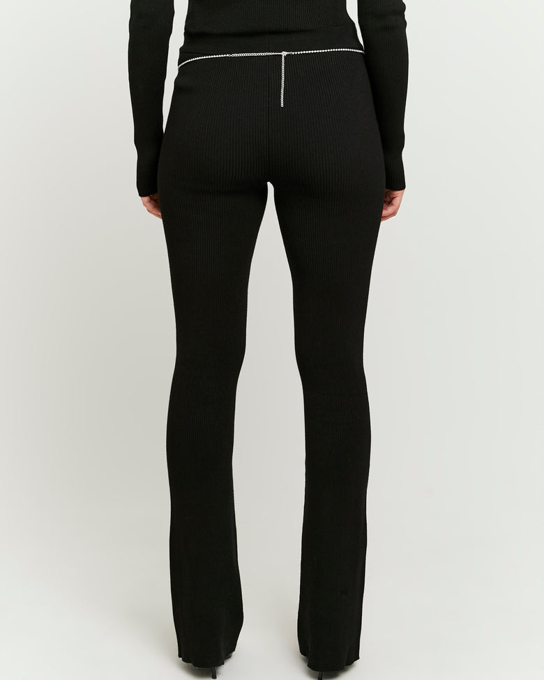 Knitted Flare Trousers With Belt | Black