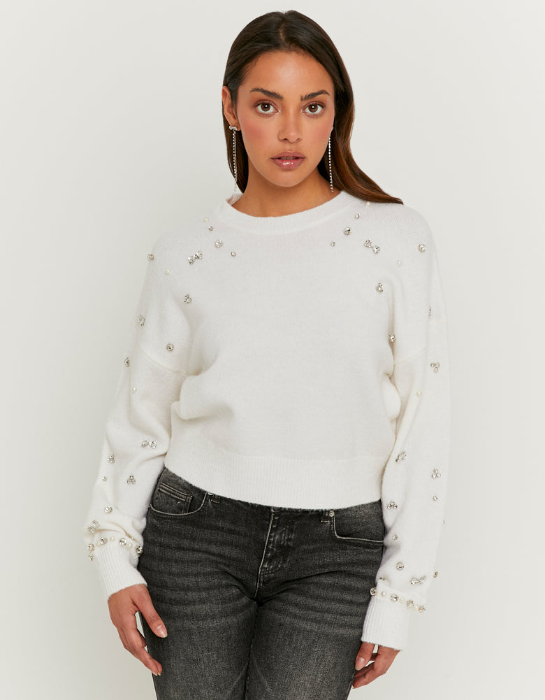 Knit Sweater with Rhinestones | Off White