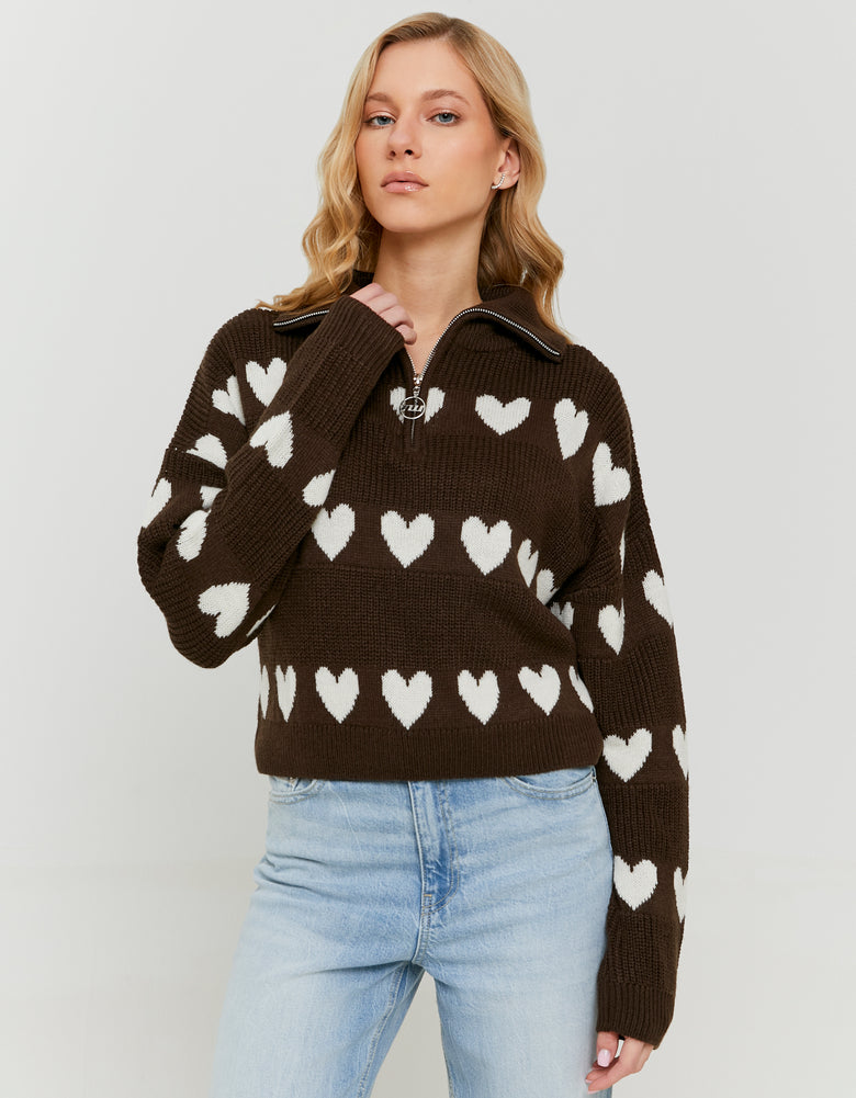 Knitted Zip - Up Sweater | Brown