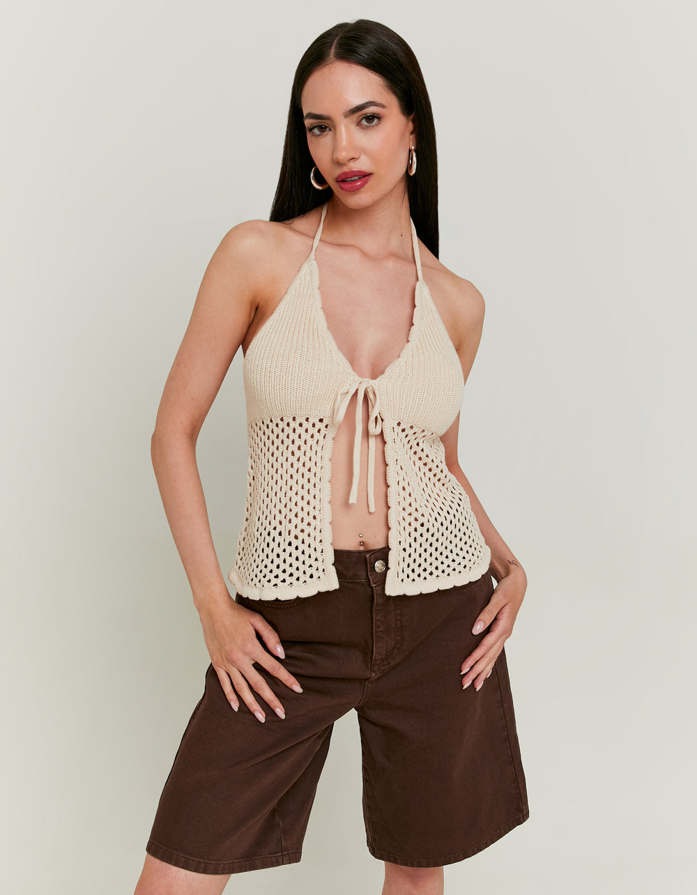 Beige Crochet Top | Beige