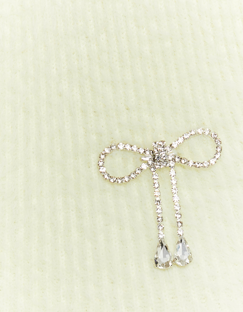 Fluffy Jumper Short Sleeves with Strass Bow | Light Yellow