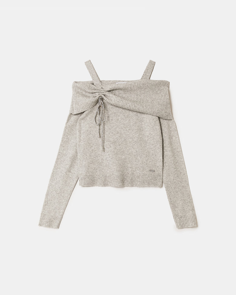 Off Shoulders Jumper with Strass | Grey