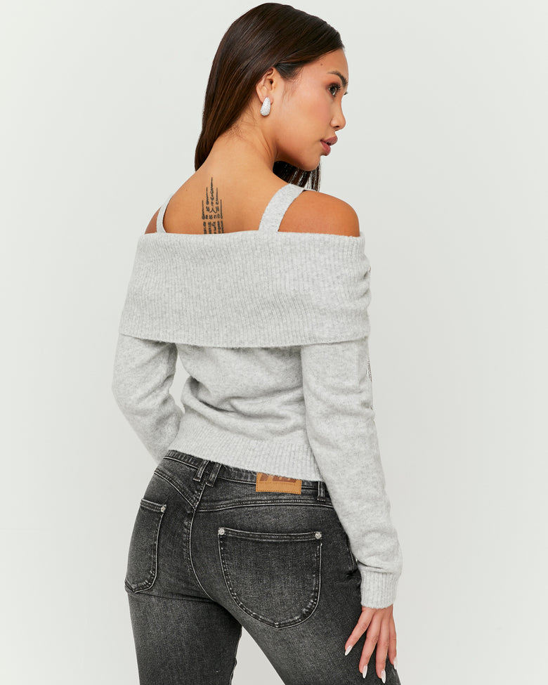 Off Shoulders Jumper with Strass | Grey