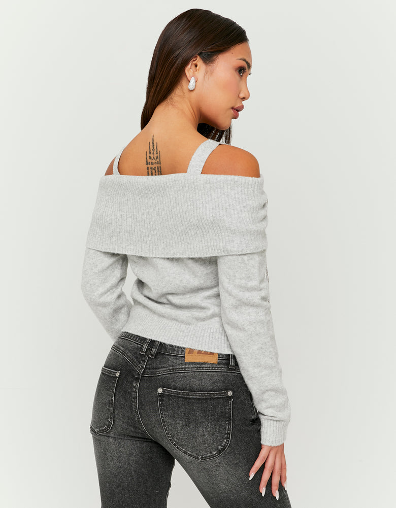 Off Shoulders Jumper with Strass | Grey
