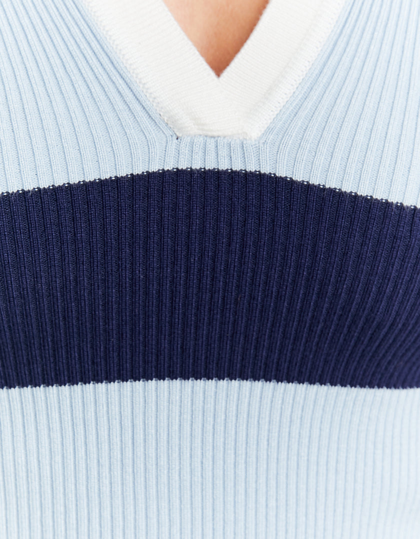 Fitted Jumper with Polo Neck | Navy striped