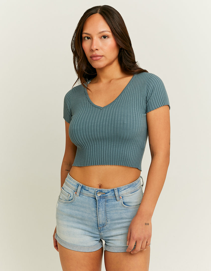 Tight Knit Cropped Top | Blue