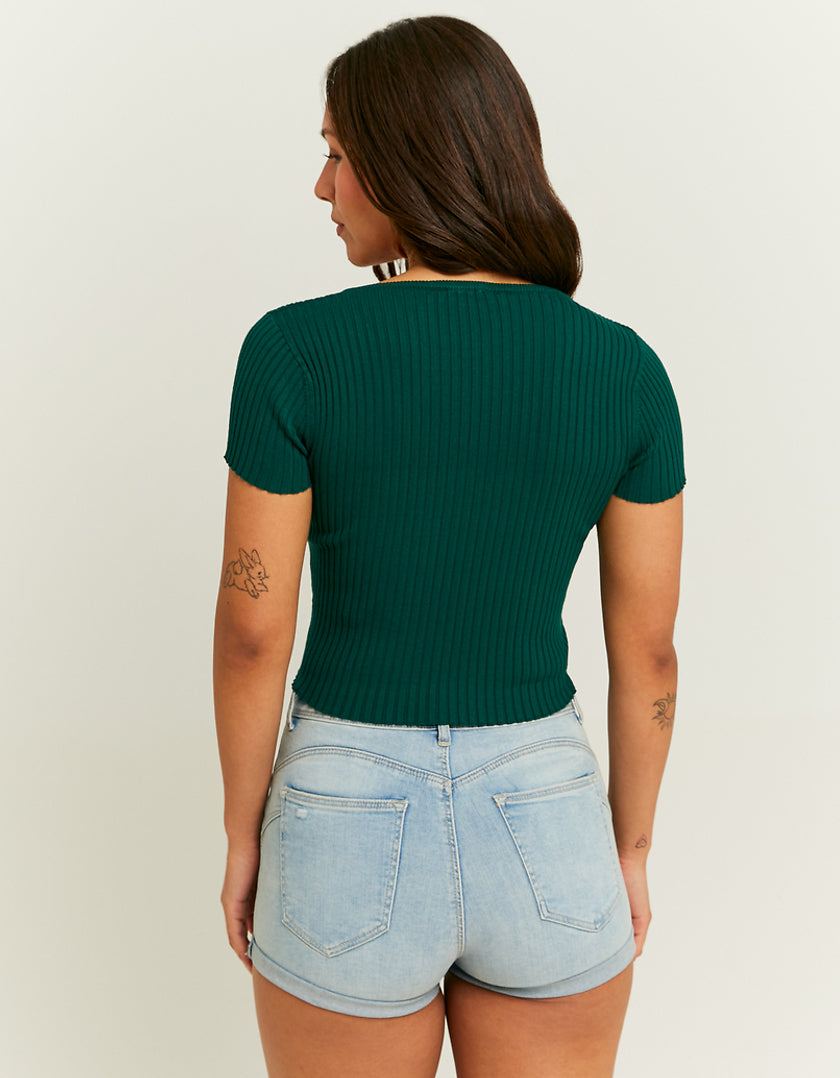 Tight Knit Cropped Top | Deep Green