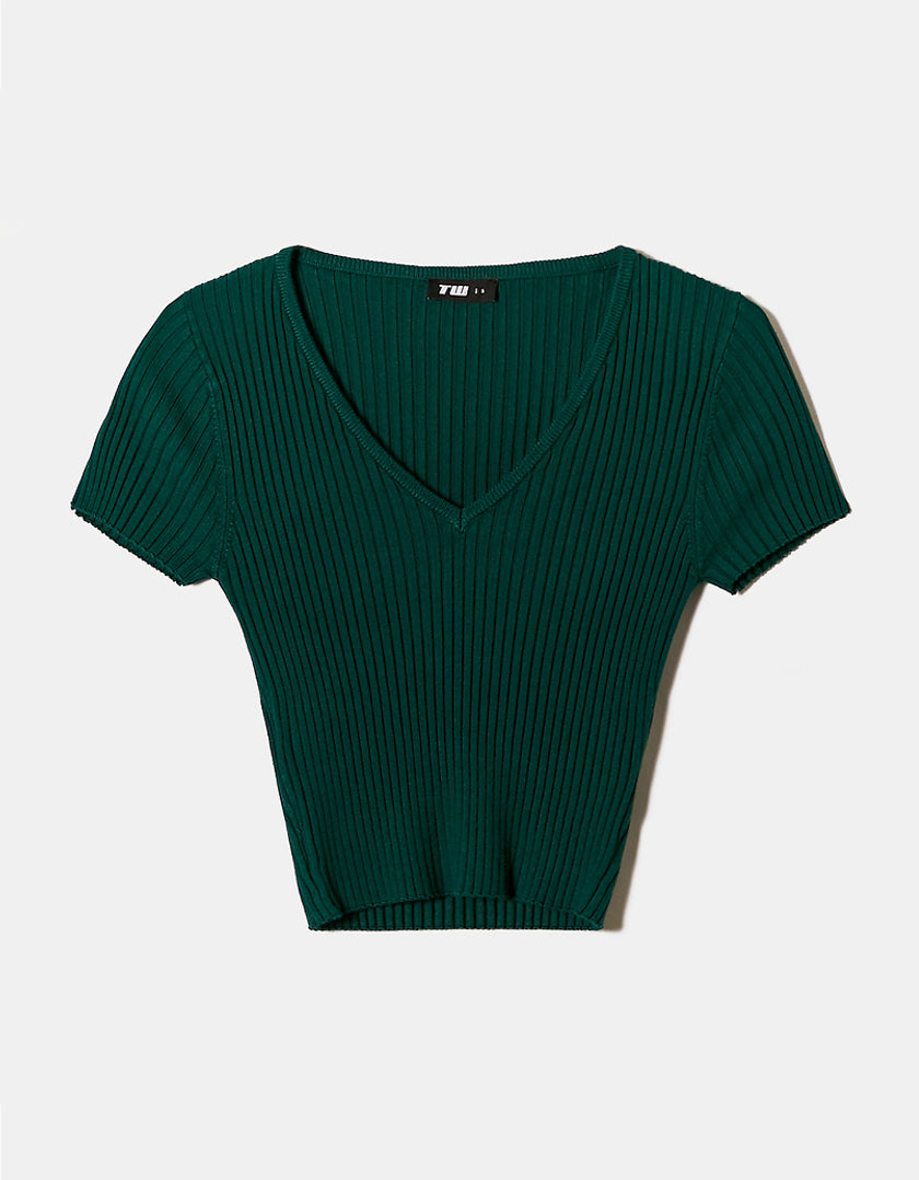 Tight Knit Cropped Top | Deep Green
