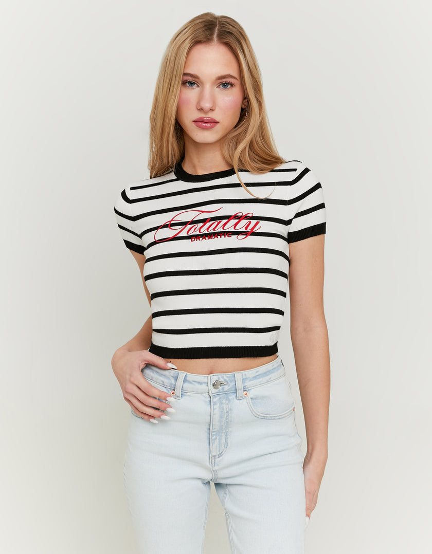 Knitted Top Short Sleeves | Black-Off White