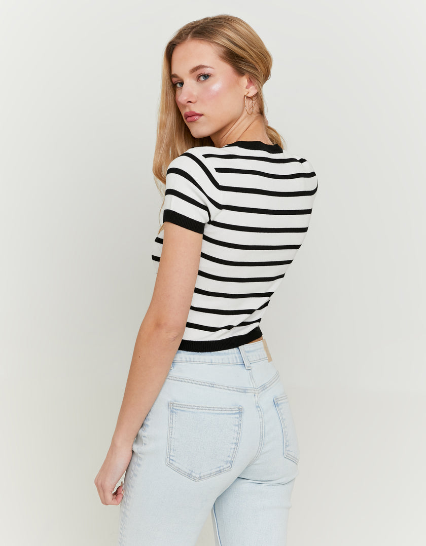 Knitted Top Short Sleeves | Black-Off White