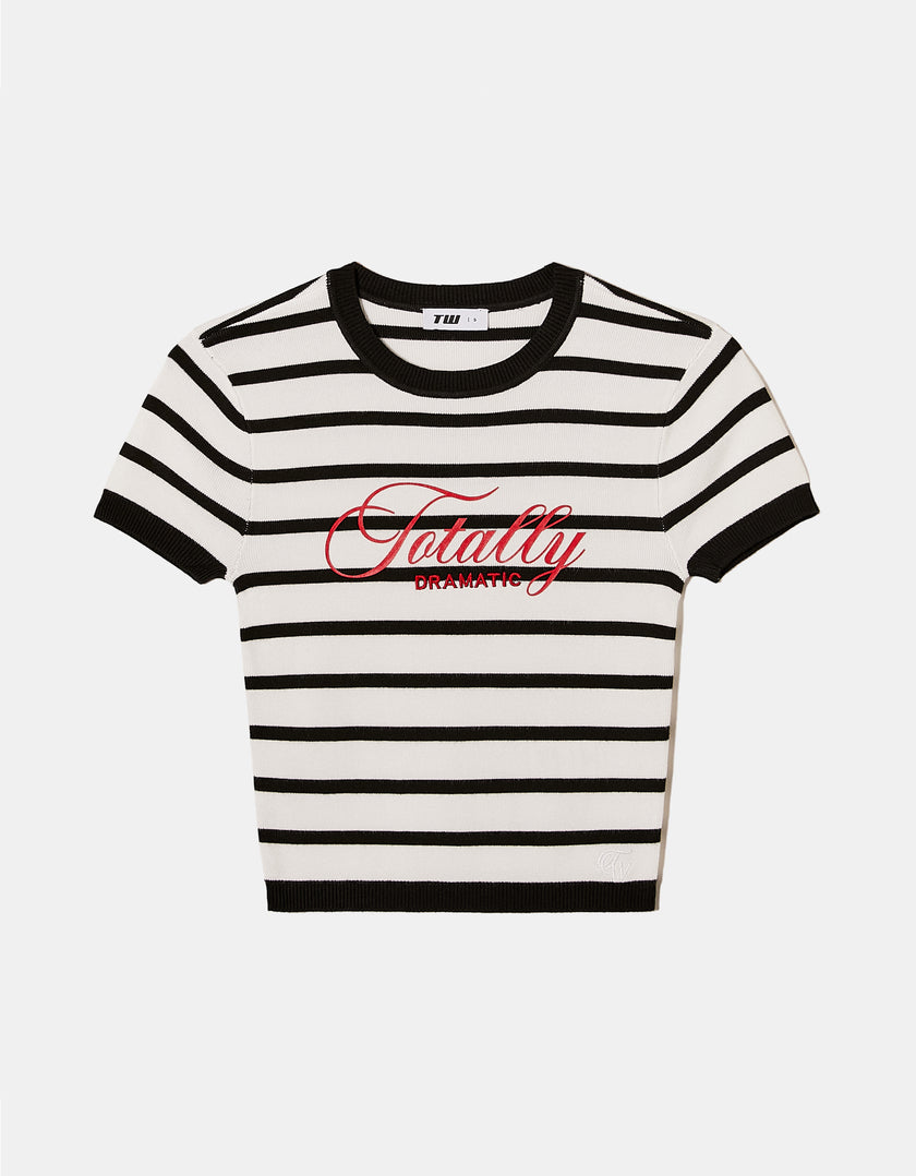 Knitted Top Short Sleeves | Black-Off White